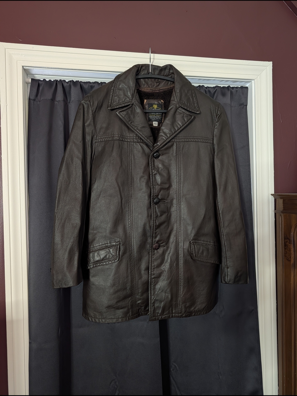 COOPER Brown Leather Removeable Fur Lining MiUSA Ideal Zipper Jacket Overcoat